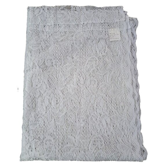 White Lace Curtain Panel Scalloped Edge Floral Rose Cottage Granny Boho 80x60 - Picture 1 of 5